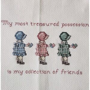 Friends Cross Stitch Finished Piece Cottagecore Picture Friendship Bonnets Art‎